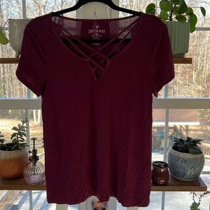 American Eagle soft and sexy Maroon t-shirt with strapy front